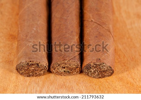 Genuine Cuban cigars closeup macro with texture details