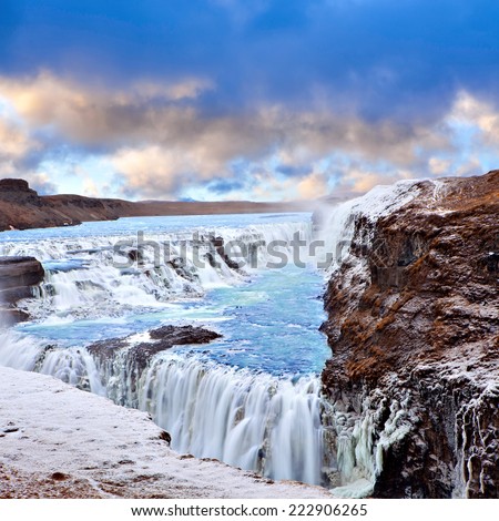 Famous Gulfoss waterfall on the Golden Circle at western side Iceland near Reykjavik