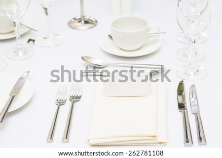 Luxury scottish wedding gala table setting with blank personal greeting card