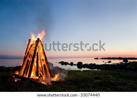Beautiful bonfire by the sea