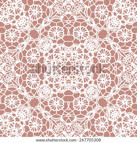 Lace white seamless mesh pattern. Vector illustration.
