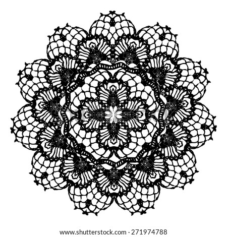 Black crochet doily. Vector illustration. May be used for digital scrap booking.
