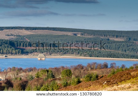 Kielder Dam and valve tower / Kielder park has the largest man-made lake in northern Europe and largest working forest in England covering 250 square miles