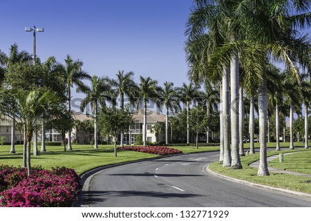 Road to community buildings in Naples, Florida
