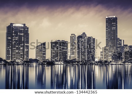 Miami downtown at night in South Florida