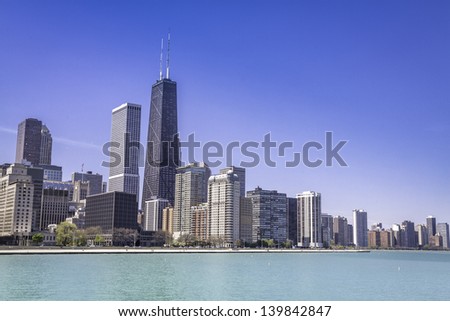 Downtown of Chicago against blue sky