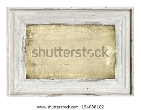Wood painted frame with empty grunge canvas isolated on white