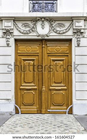 Wood arch entry door in the street of Paris, France