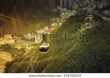 Cable car to Sugar Loaf in Rio de Janeiro with light leak, Brazil