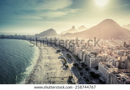 Aerial view of famous Copacabana Beach in Rio de Janeiro, Brazil