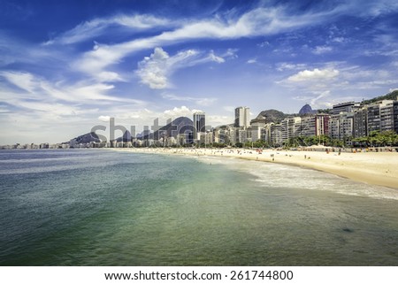 Sunny hot day on Copacabana Beach in Rio de Janeiro, Brazil