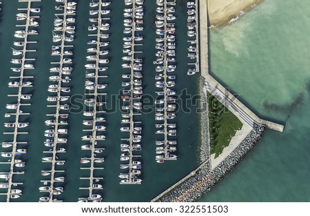 Aerial view of boats in Marina, top view