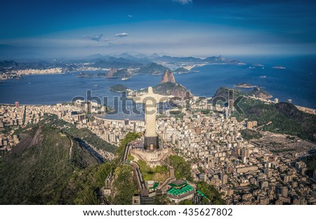 Aerial panorama of Botafogo Bay and Sugar Loaf Mountain, Rio De Janeiro, Brazil
