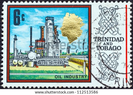TRINIDAD AND TOBAGO - CIRCA 1969: A stamp printed in Trinidad and Tobago shows an Oil refinery, circa 1969.
