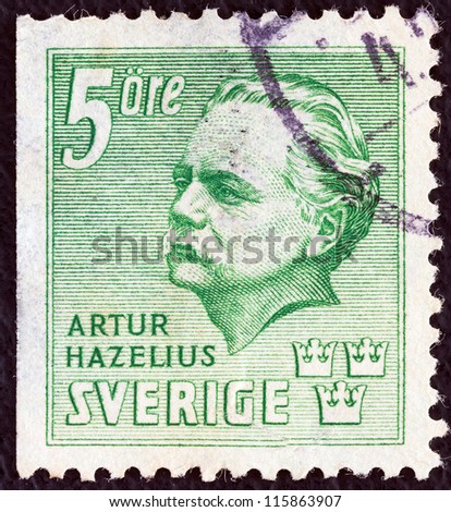 SWEDEN - CIRCA 1941: A stamp printed in Sweden shows the founder of Skansen Museum, Artur Hazelius, circa 1941.
