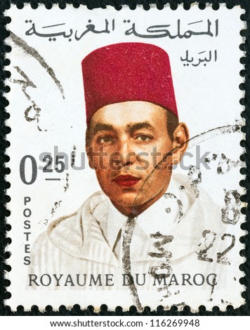 MOROCCO - CIRCA 1968: A stamp printed in Morocco shows King Hassan, circa 1968.