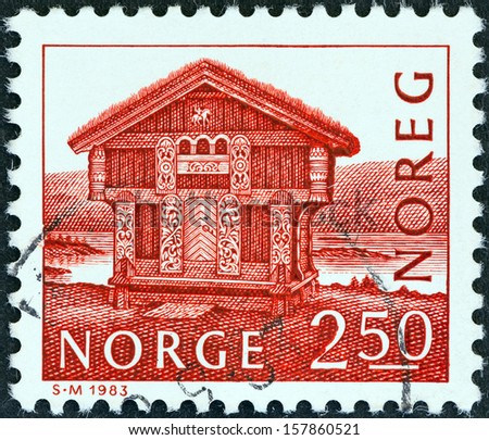 NORWAY - CIRCA 1983: A stamp printed in Norway shows log house, Breiland, circa 1983.