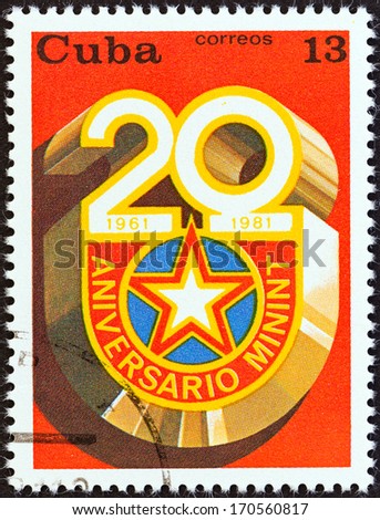 CUBA - CIRCA 1981: A stamp printed in Cuba issued for the 20th Anniversary of the Interior Ministry shows emblem, circa 1981.