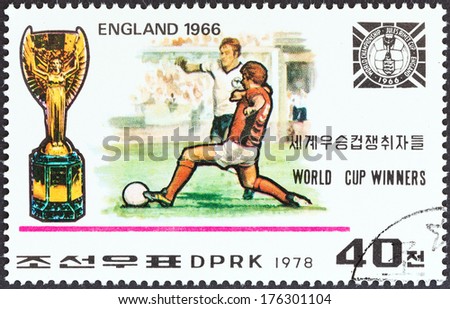 North Korea - Circa 1978: A Stamp Printed In North Korea From The &Quot;World Cup Football Championship Winners &Quot; Issue Shows England, 1966, Circa 1978.