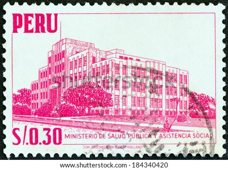 PERU - CIRCA 1952: A stamp printed in Peru shows Ministry of Public Health and Social Assistance, circa 1952.