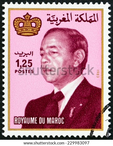 MOROCCO - CIRCA 1984: A stamp printed in Morocco shows King Hassan II, circa 1984.