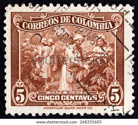 COLOMBIA - CIRCA 1939: A stamp printed in Colombia shows Coffee Plantation, circa 1939.