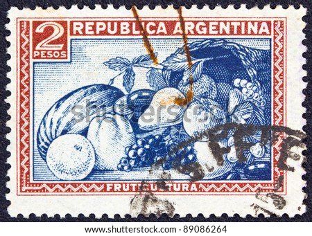 ARGENTINA - CIRCA 1936: A stamp printed in Argentina shows various fruits, circa 1936.