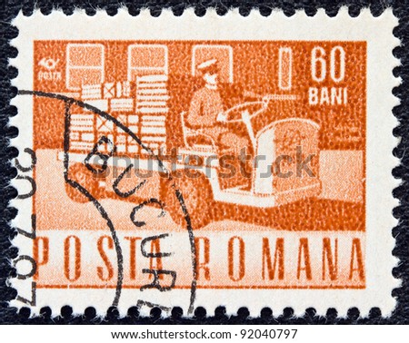 ROMANIA - CIRCA 1967: A stamp printed in Romania shows an Electric parcels truck, circa 1967.