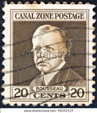 PANAMA CANAL ZONE- CIRCA 1928: A stamp printed in Panama Canal Zone shows a portrait of Admiral Rousseau, circa 1928.