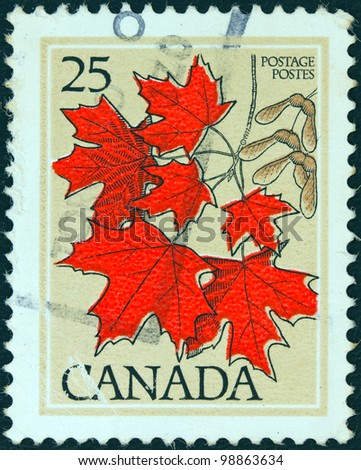 CANADA - CIRCA 1977: A stamp printed in Canada shows Sugar maple leaves, circa 1977.