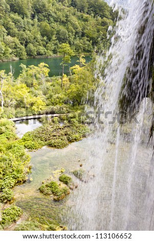 View on big waterfall in Plitvice lakes - Croatia, Europe.