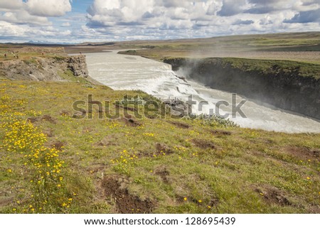 Hvita river and big beauty Gullfoss waterfall - Iceland.