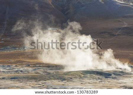 Namafjall hot springs - Myvatn area, north part of Iceland. Colourful volcanic landscape.