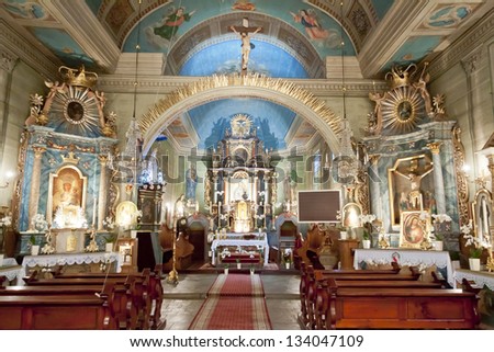 LACHOWICE, POLAND - AUGUST 26: Interior of church holy Apostles Peters and Pawel on august 26, 2012 in Lachowice.