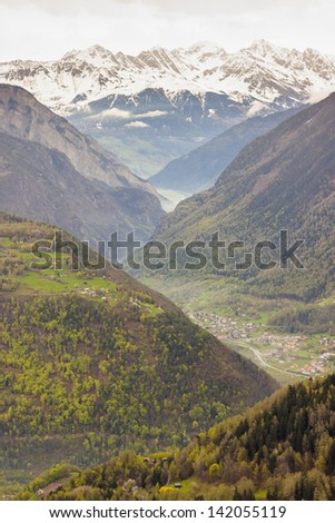 Spring time in Alps. View on Rhone valley - Switzerland.