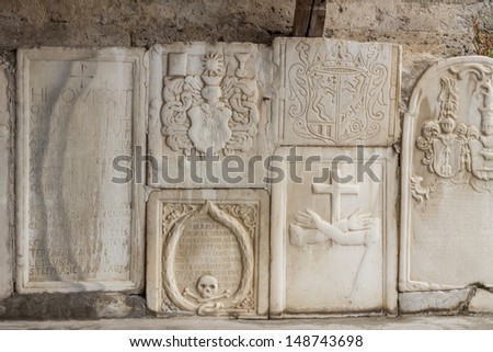 Front wall of old church of St. John in Mustair, UNESCO World Cultural Heritage, Switzerland