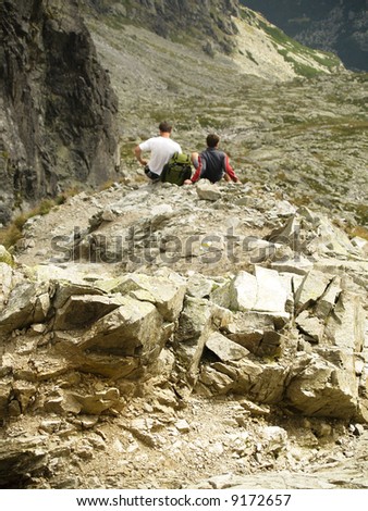 Two person on the big rocks in tatra mounatins