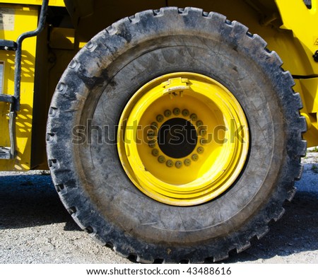 Close up to big heavy tire and wheel