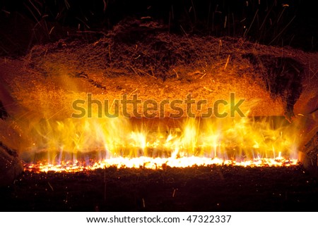 Colorful fire in industrial furnace. Poland - Power station