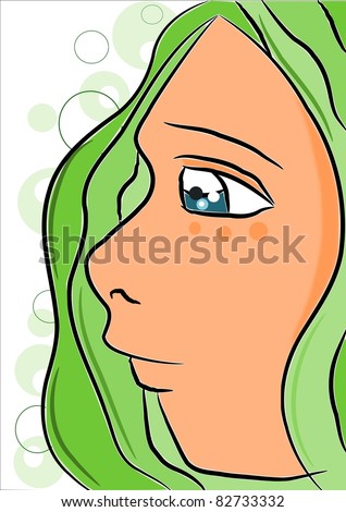 Green beauty hair and elfs face - beauty vector illustration