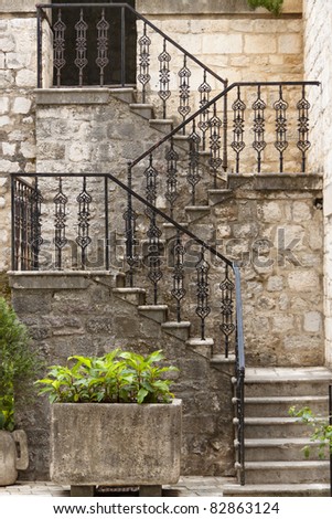 Kotor, Montenegro, Beauty pattern stones stairs. UNESCO town.