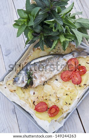 Main Course Of Fish, Baked Sea Bream