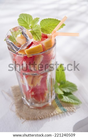 Fruit drink made with red grapefruit and mint