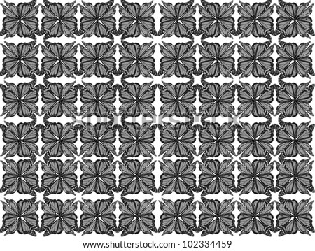 Monarch butterflies lined in a square pattern. Black and white. Could also be used for a clothing print, floor covering, linoleum or ceramic tile design. / Butterflies Pattern #11 / Nice retro look.