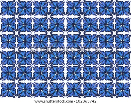 Butterfly pattern of four butterflies pasted at 45 degree angles, squared. Blue and black with white background. / Butterfly Pattern #15 / Great pattern for whatever your notion!