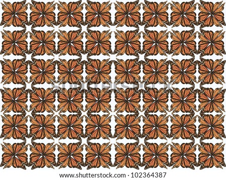 Butterfly pattern of four butterflies pasted at 45 degree angles, squared. brown, white background. / Butterfly Pattern #17 / Great texture for whatever your notion.