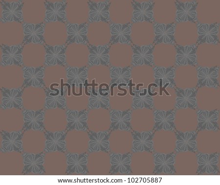 Butterfly pattern of four butterflies pasted at 45 degree angles, in a checker pattern. Inverted dark gray butterflies, brown background./ Butterfly Interlock Checker #48/ Great interlocking pattern.
