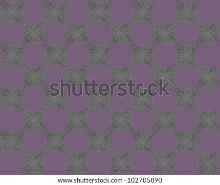 Butterfly pattern of four butterflies pasted at 45 degree angles, in a checker pattern. Inverted dark gray butterflies, violet background./ Butterfly Interlock Checker #49/ Great interlocking pattern.