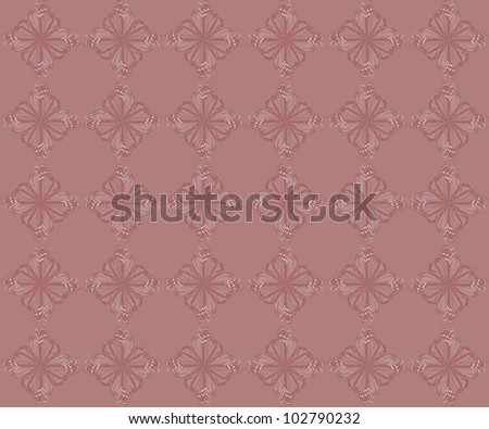 Pattern of four butterflies pasted at 45 degree angles, in a diamond shape. Brownish red and white diamonds, Brownish red background./ Diamond Butterfly Pattern #59 / Great style, whatever your idea.