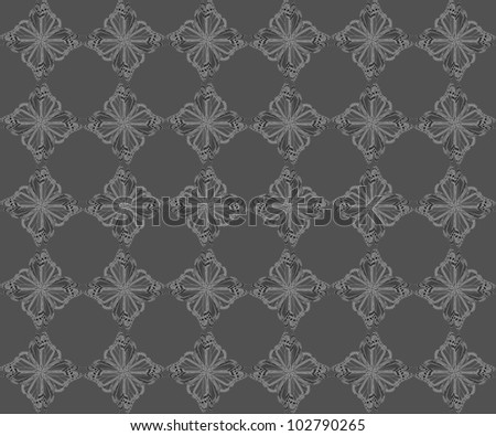 Pattern of four butterflies pasted at 45 degree angles, in a diamond shape. Dark and light gray diamonds, dark gray background./ Diamond Butterfly Pattern #55 / Great style, whatever your idea.